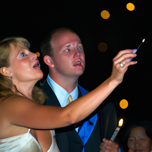 חתן וכלה משתתפים בהופעה קסומה במהלך קבלת הפנים לחתונה.