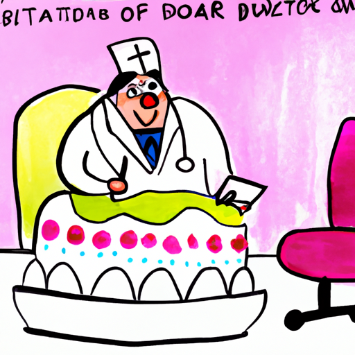 קריקטורה הומוריסטית של עוגת יום הולדת במשרד רופא, הממחישה את השימוש בהומור במצגת