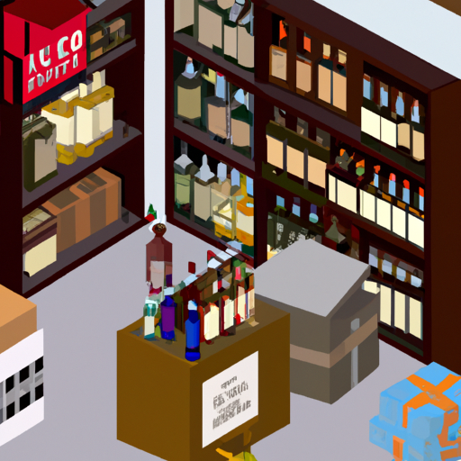 תמונה של חנות משקאות שוקקת שמציגה מגוון רחב של מוצרים.